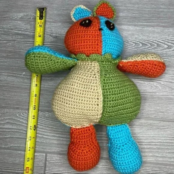 Handmade plush teddy bear / cat color block crochet animal - Picture 5 of 6